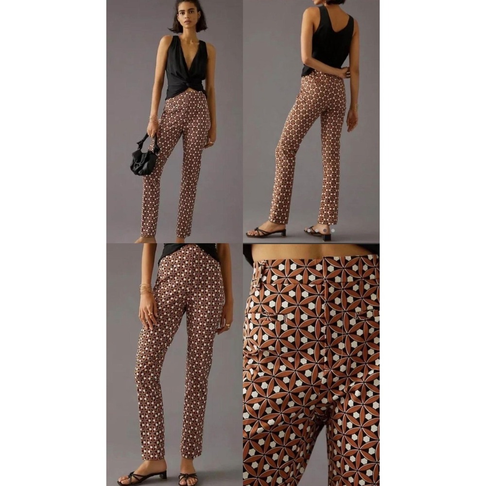 Anthropologie Essential Collection Geometric Floral Print Slim Pant Brown Size 4